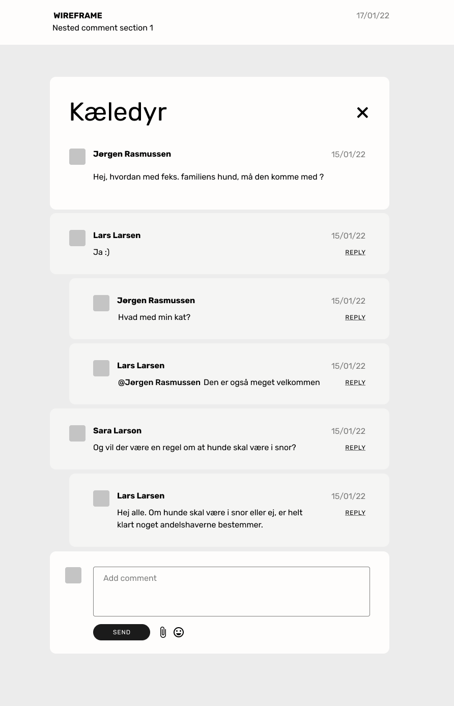 Wireframe of the commenting system